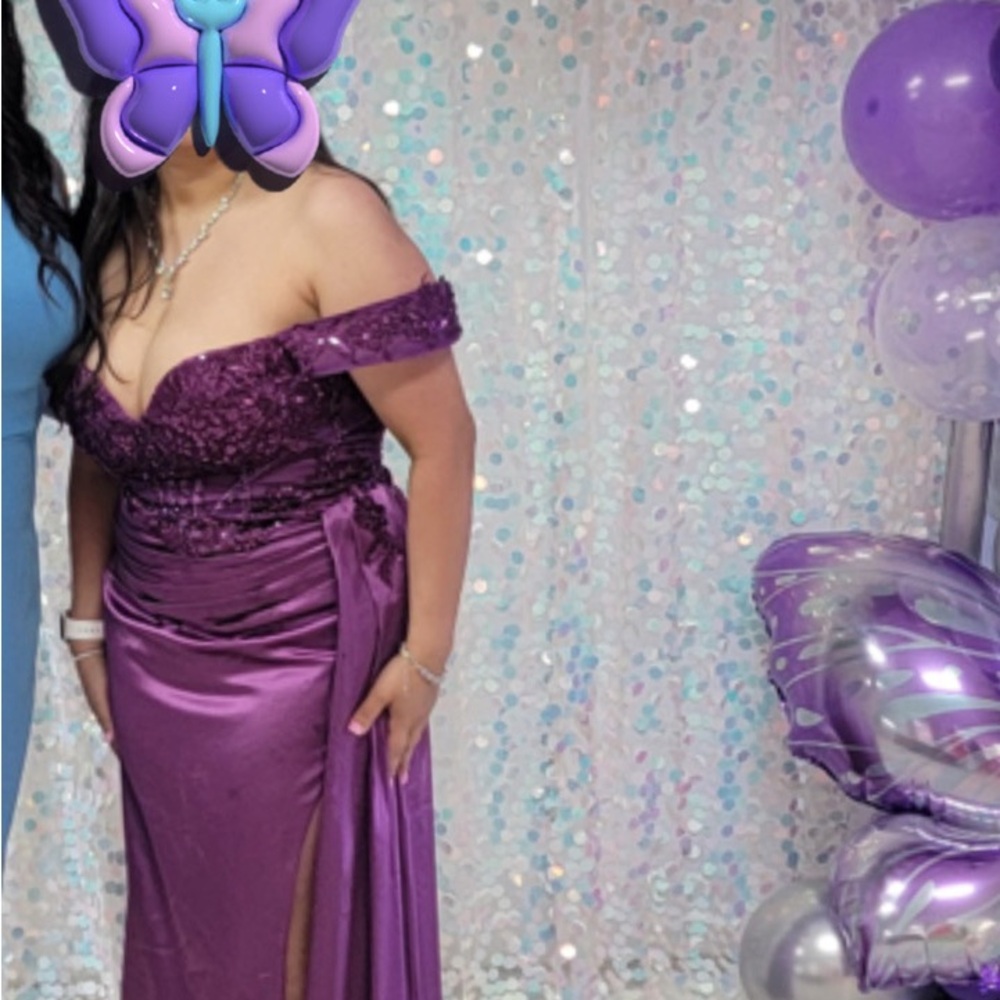 Elegant Purple Off-Shoulder Gown